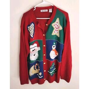 Alison Craig Christmas Cardigan Knit Sweater Woman's XL Red 1182